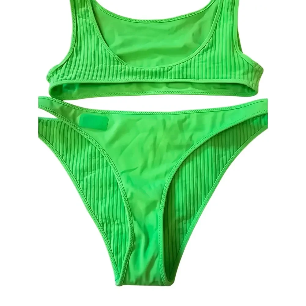 Triangl Neon Green Ribbed Bikini Women’s S/M NWOT Swimwear Set